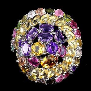 Natural‎ Oval Citrine 6x4mm & Tourmaline Gems 925 Sterling Silver Ring Sz 9